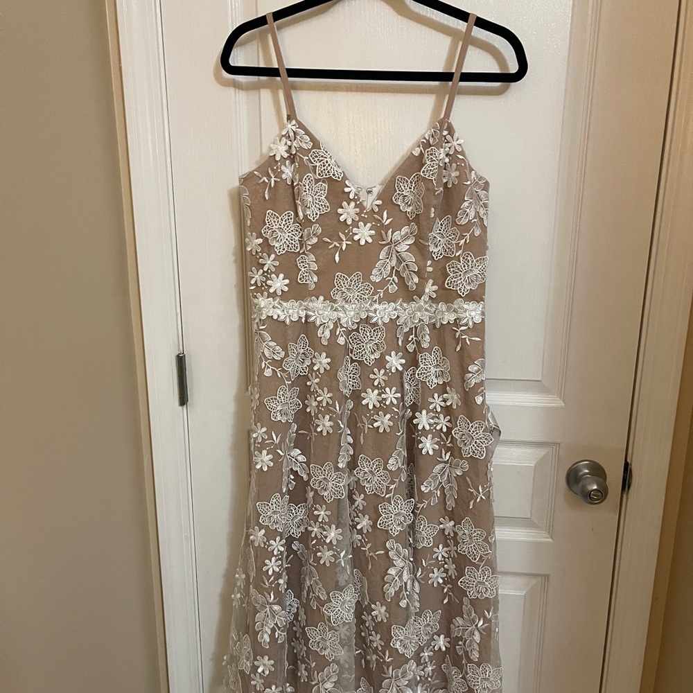 NWT Dress the Population Women's Tahani Plunge Neckline Fit and Flare Midi Dress - Picture 2 of 6